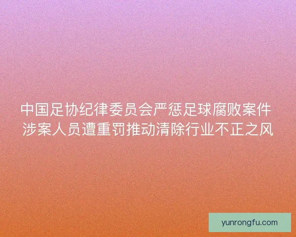中国足协纪律委员会严惩足球腐败案件 涉案人员遭重罚推动清除行业不正之风